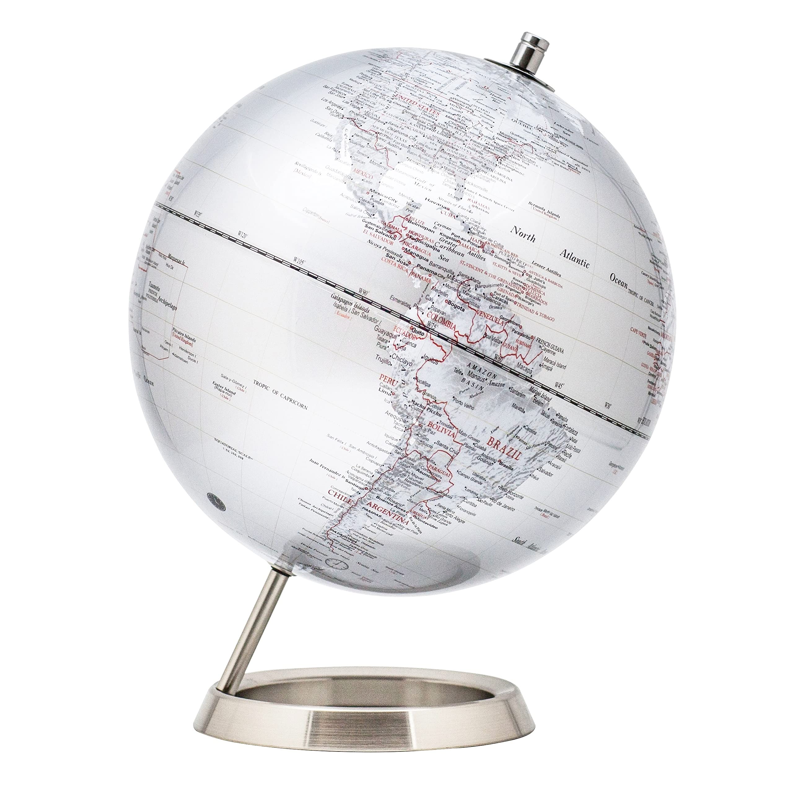 EXERZ 30CM World Globe - Stainless Steel Ring Standing, Perfect for Gifting - Metallic Silver — image 1