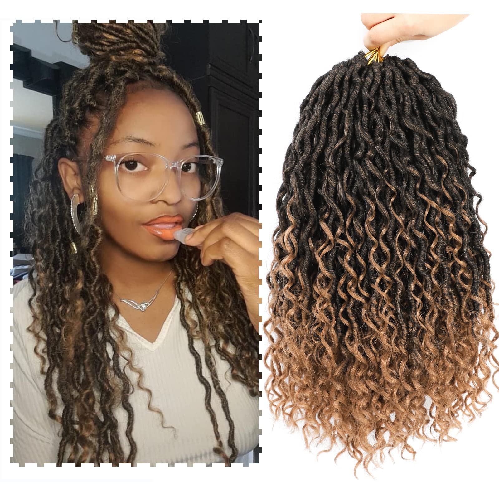 Photo 1 of SamBraid Goddess Locs Crochet Hair 14 Inch, 8 Packs New Goddess Faux Locs Crochet Hair for Black Women, River Hair with Curly Ends (14Inch, T27#, 8Packs)