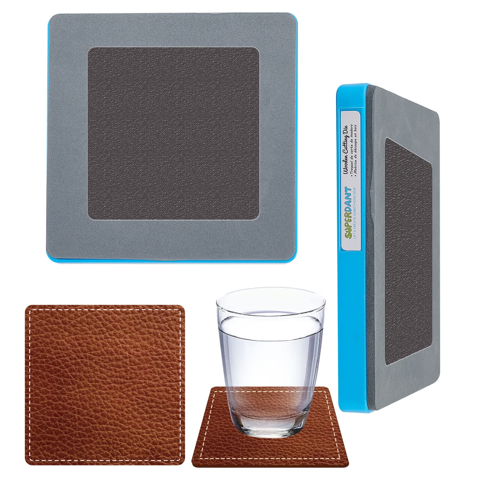 SUPERDANT Drink Coasters Die Set - Square Shape Faux Leather Die Cutter Machine - DIY Wooden Cutting Dies for Coffee Drinks Glasses Holder Leather Mat Sewing