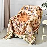 Shesyuki Boho Throw Blanket Reversible Cotton Bohemian Tapestry Hippie Room Decor Outdoor Blanket Double Sided (Boho Sun Yellow 50"x60")