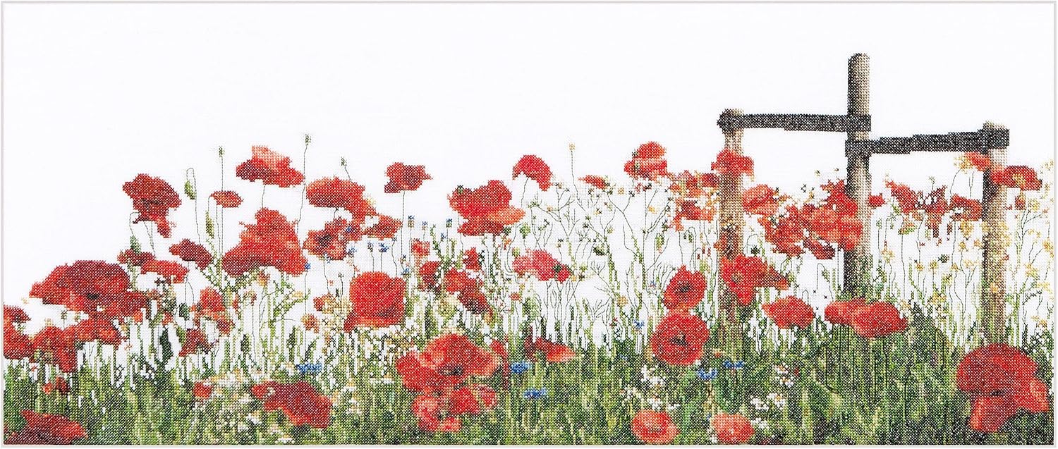 Thea Gouverneur, Counted Cross Stitch Kit, Poppies, Aida, 18 Count, Embroidery Kit for Adults