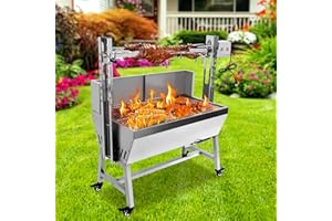 OLIPIC 37" Electric Rotisserie Grill, Pig Lamb Spit Roaster Stand With 132 Lbs Capacity and Adjustable Height, BBQ Charcoal Grill Kit Stainless Steel for Outdoor Party Camping