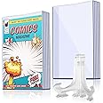 Comic Book Display Case Set, Include Comic Book Sleeves and Clear Plastic Easels, 7.6 x 10.7 Inch Magazine Protectors for Collectors Plate Holder Display Stand Picture Stand for Decor(10 Pieces)