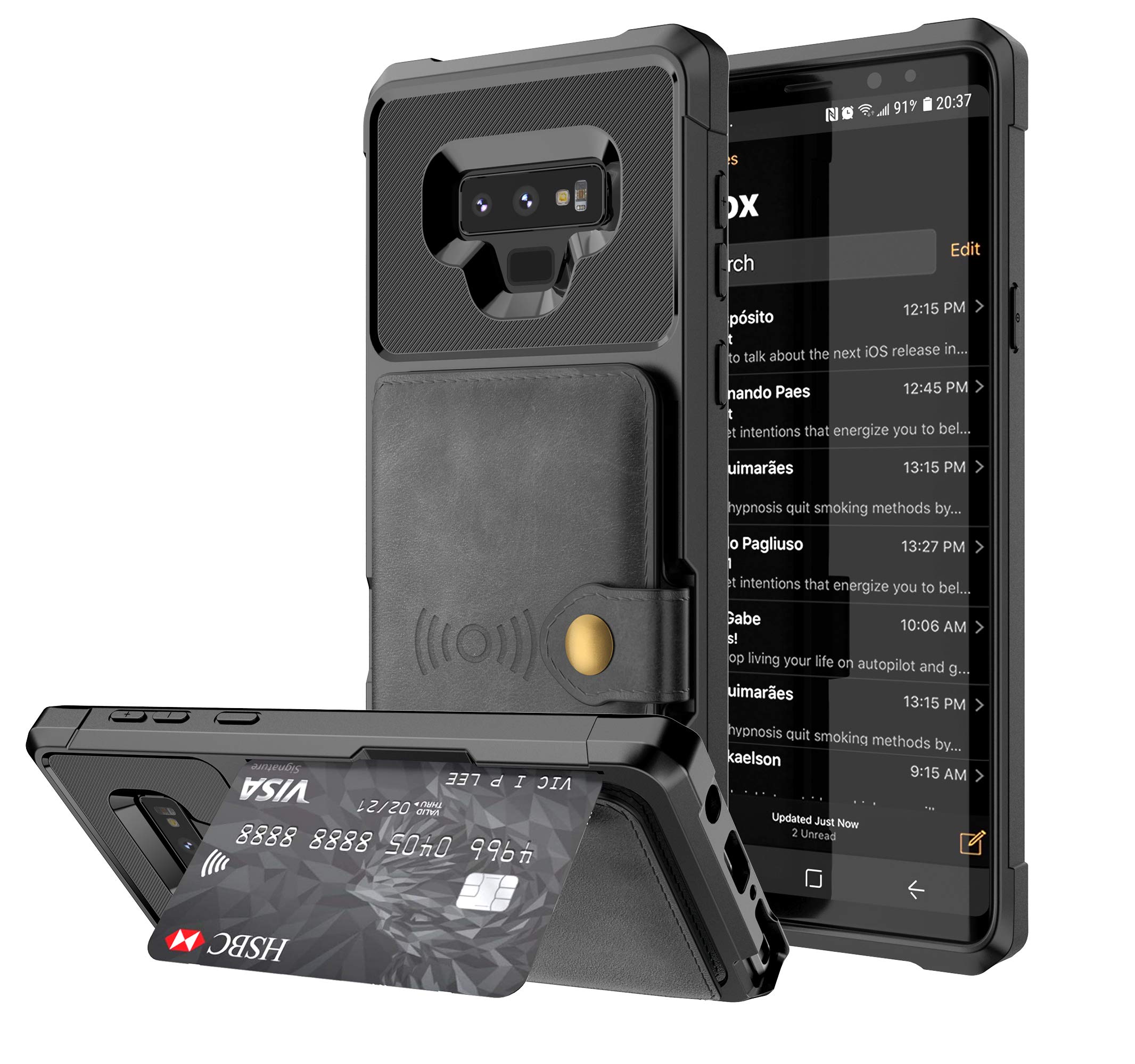 Galaxy S9 Case, Sumsung S9 Wallet Flip Leather Kickstand Fit Magnetic Wireless Car Charger Mount Slim Durable Shockproof Protective Case Cover with Card Holder (Black)