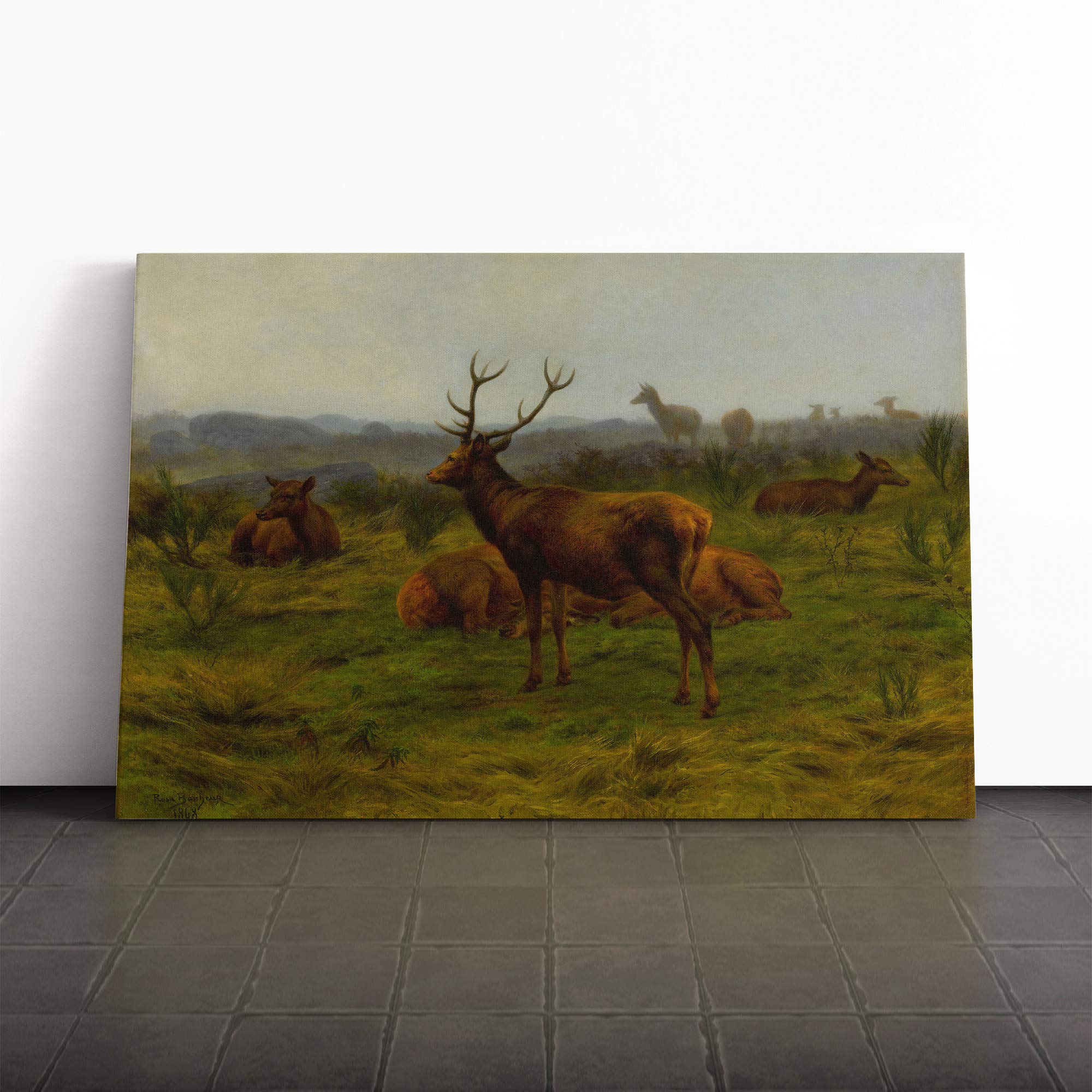 Rosa Bonheur The Stag and Deer Canvas Print | Gallery Wrapped 30mm Frame Wall Art | 20x14 inches | Ready to Hang | Modern Animals Picture | Living Room Bedroom Lounge Office