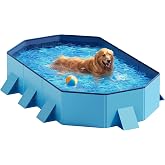 Peteast Dog Pool for Large Dogs, Foldable Hard Plastic, 71 x 39 x 12 in | Extra Large Collapsible Pet Bath Tub with Non-Slip Base for Indoor, Outdoor and Backyard Use, Blue