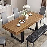 63-79 Inch Extendable Dining Table, Wooden Rectangle Kitchen Table for 6-8 | STHOUYN Expandable Dining Room Table, Walnut Brown Natural Wood Finish, Modern Farmhouse Style, Seats 6-8, Conference Use