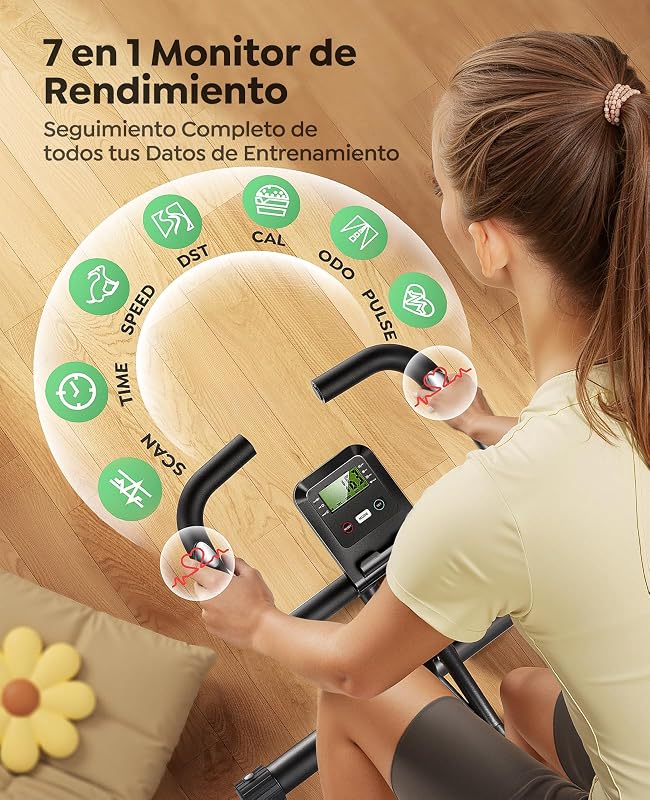 Bicicleta Estática 5 en 1 con App, Bici Estática Plegable para Casa y Espacios Reducidos, 16 Niveles Magnética Silenciosa, con Bandas de resistencia, Respaldo y Pulsómetro, Máx 140KG — foto 3 de 8