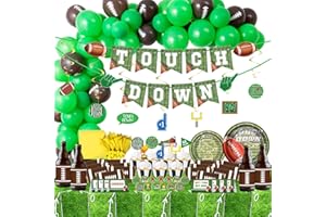 DMIGHT Football Party Supplies, 178 Pcs Set - Balloon, Plate, Cake Toppers, Napkin, Bottle Label, Sticker, Sign, Swirl Decoration, Banner, Tablecloth for Football Birthday Party Gameday Decorations