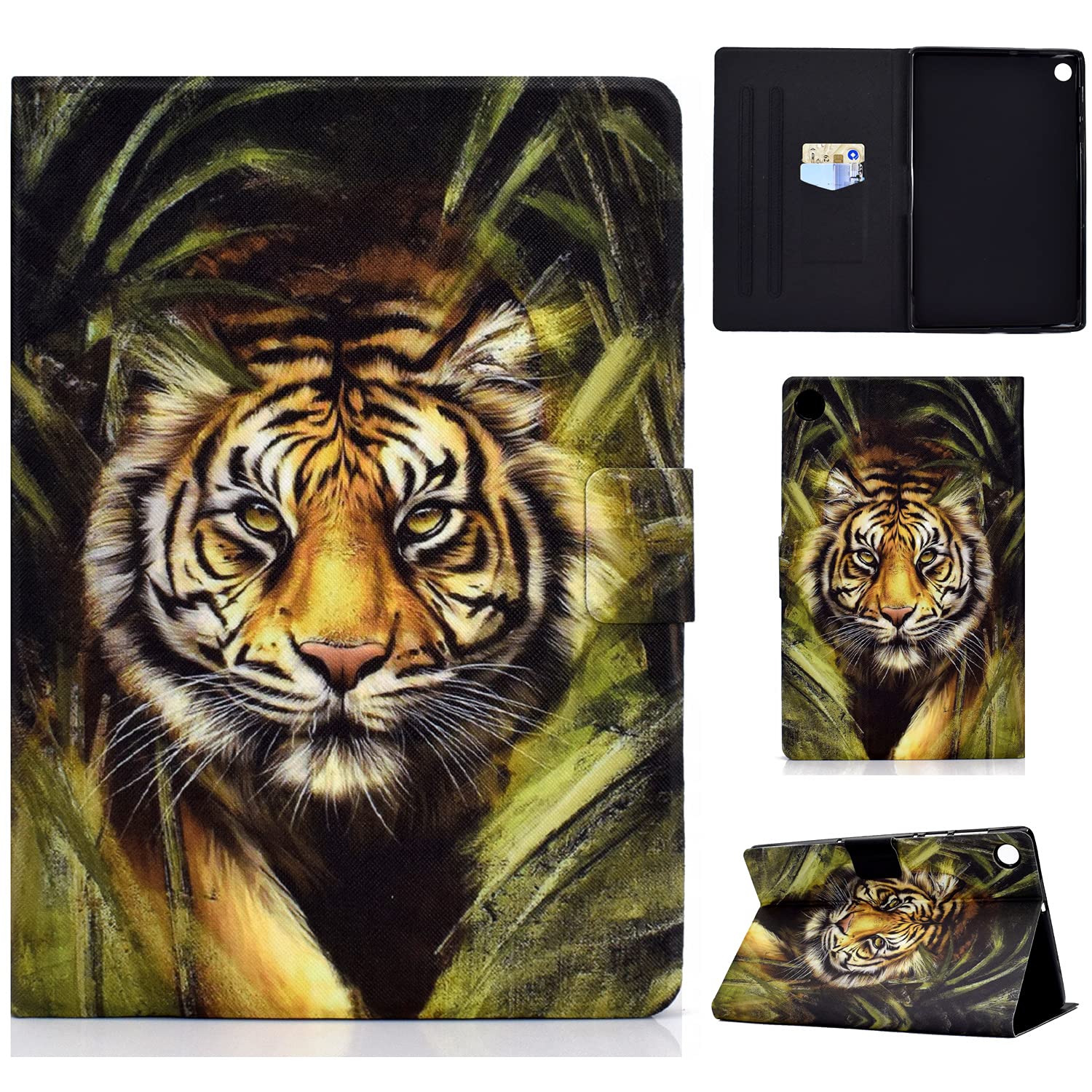 CASAFUNY Lenovo Tab M10 Plus 3rd Generation 10.6 Inch TB-125/128FU Ultra Slim PU Leather Case Cover with Stand Function - Tiger Pattern