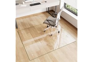 FlyEcho Glass Chair Mat 42" x 48" Heavy Duty Tempered Glass Mat, Office Glass Floor Mat with Polished Edge and Round Corner for Smooth Glide, Carpet Hardwood Floor Protector