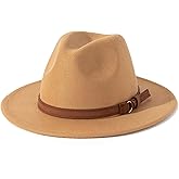 Lisianthus Men & Women Vintage Wide Brim Fedora Hat with Belt Buckle
