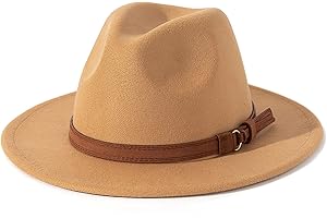 Lisianthus Men & Women Vintage Wide Brim Fedora Hat with Belt Buckle
