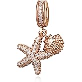 Rose Gold Plated 925 Sterling Silver Starfish Crystal Pendant fit Pandora Charms Bracelet Gift for Christmas Mothers Day Birthday