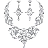 EVER FAITH Bridal Silver-Tone Art Deco Flower Leaf Necklace Earrings Set Clear Austrian Crystal
