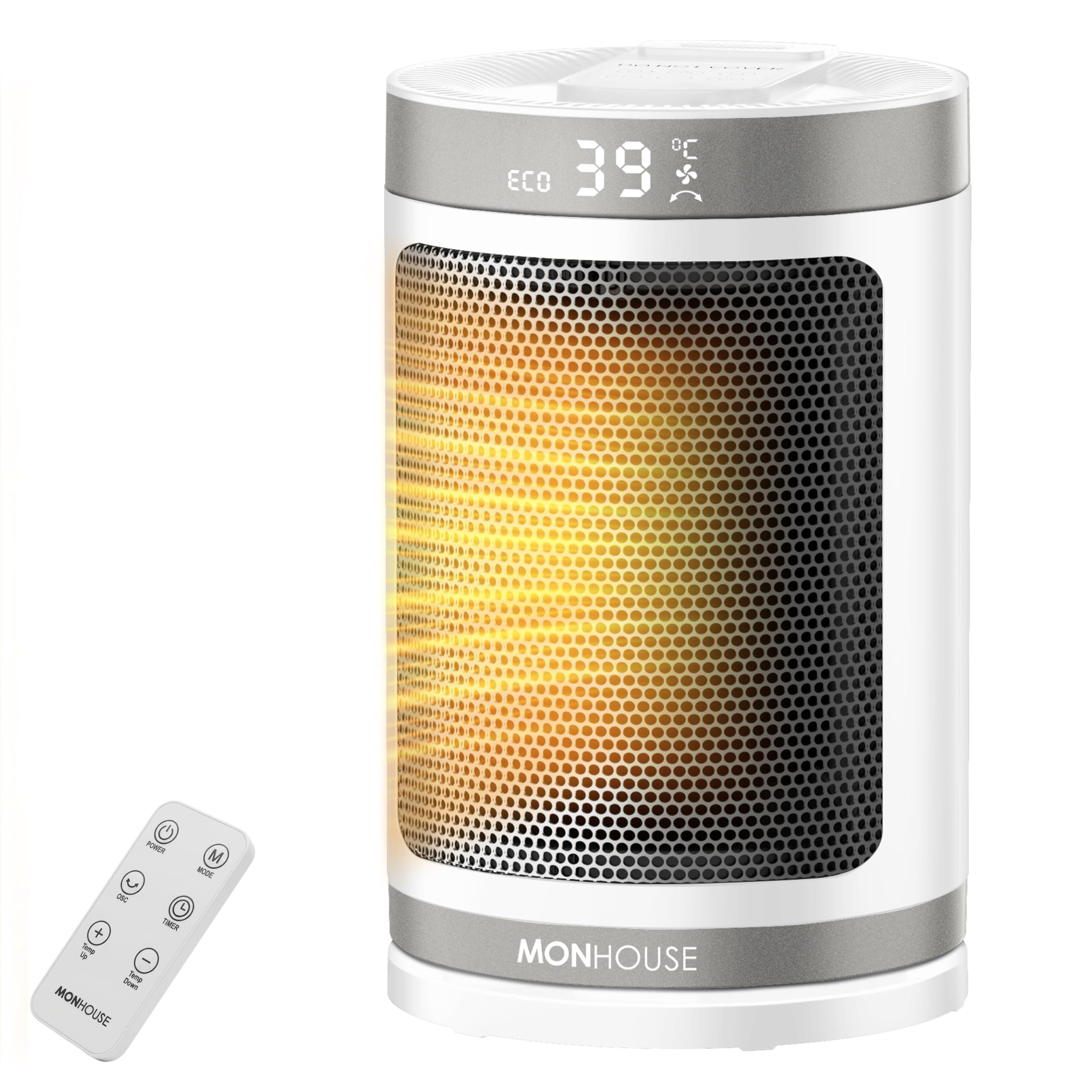 MONHOUSE Electric Heater - Energy Efficient PTC Ceramic, Silent Portable Heater with LED Display, Remote Control, Overheat Protection, Smart Thermostat, 1-12HR Timer - Ideal for Office, Home, Bedroom