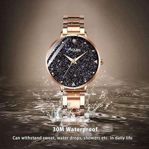 IK COLOURING Women Quartz Watch,Rose Gold Stainless Steel Blue