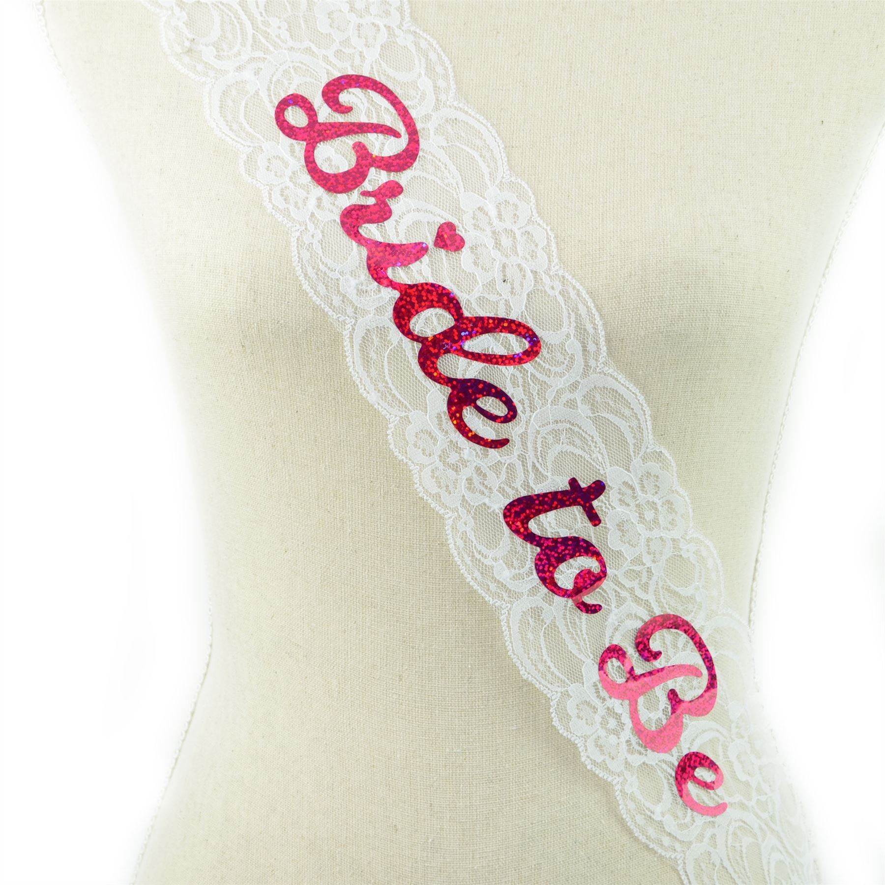 BRIDE TO BE Sash White Lace Hen Night Out Bridal Shower Wedding Fancy Dress Accessory Party Decoration, One Size Fit All