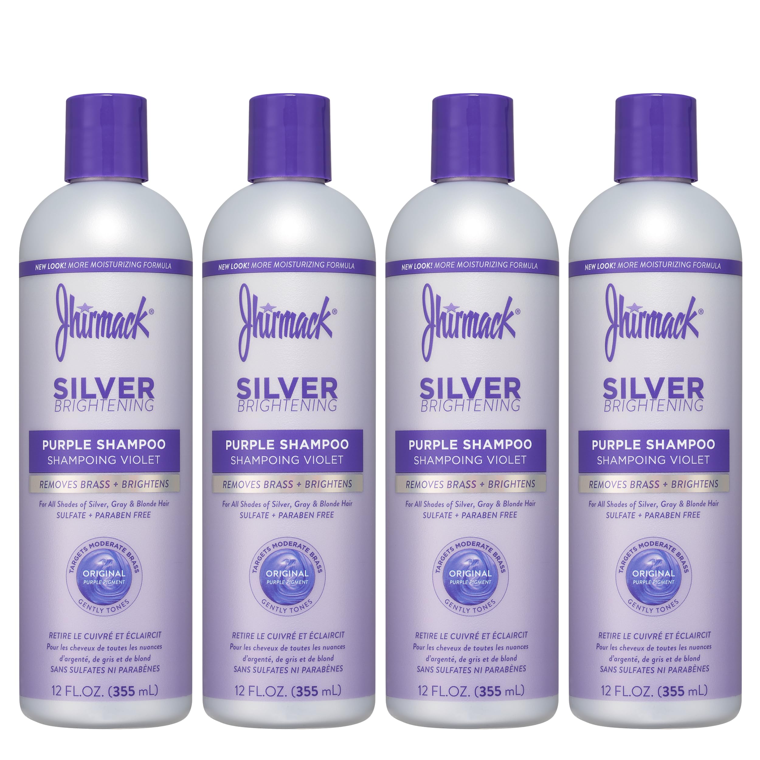 Jhirmack Silver Brightening Purple Shampoo Set of 4 for all types of silver, grey, and blonde hair