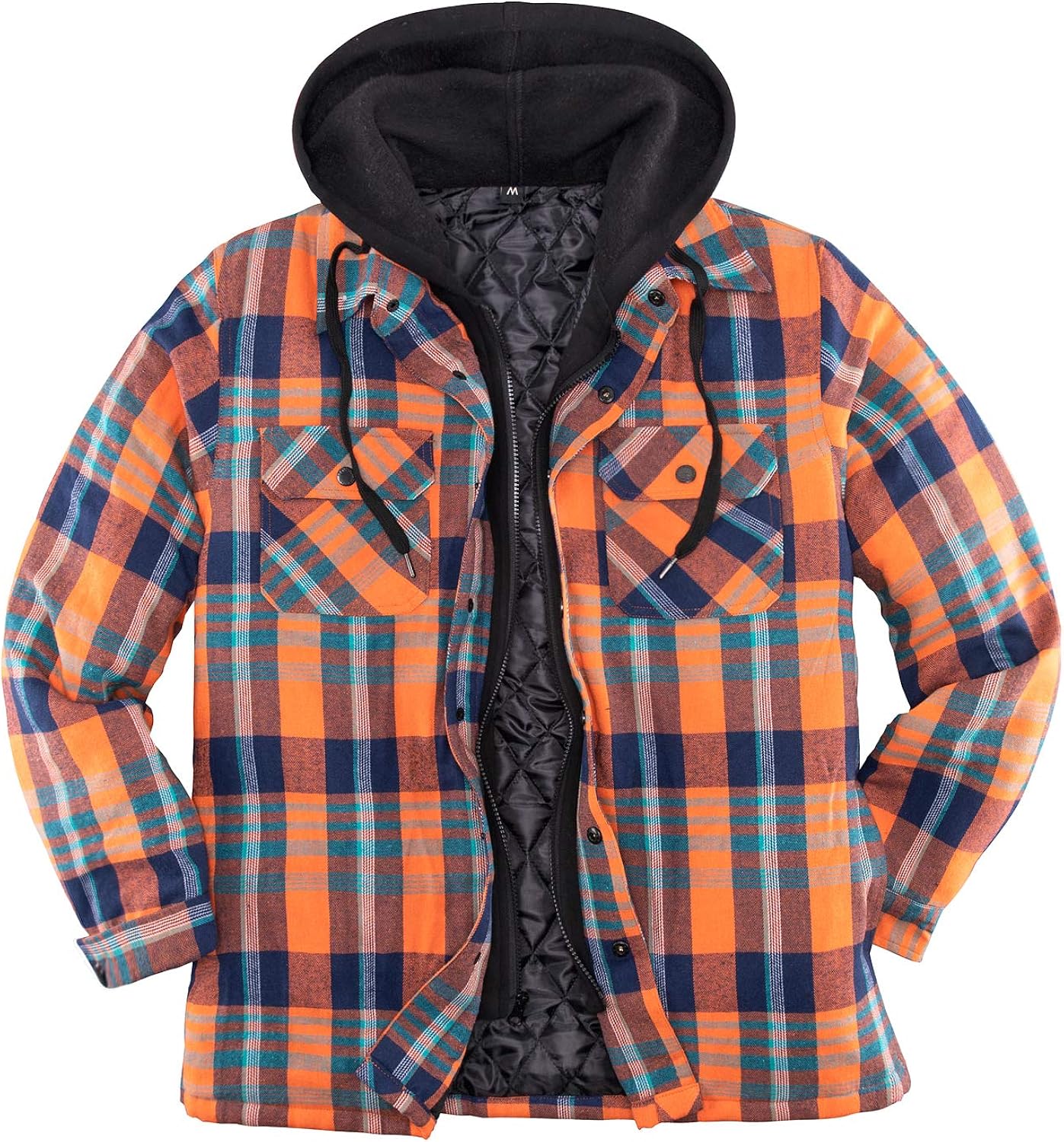 ZENTHACE Men's Thicken Plaid Hooded Flannel Shirt Jacket with Quilted
