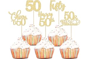 EPHLYN 30 Pack Happy 50th Birthday Cupcake Toppers Gold Glitter Fifty Cheers to 50 Years Old Birthday Cupcake Picks for 50th Anniversary Party Cake Decorations Supplies