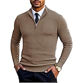 COOFANDY Men's Quarter Zip Pullover Sweater Slim Fit Knit Mock Neck Polo Sweaters
