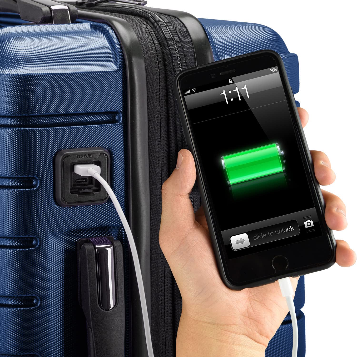 Traveler's Choice Archer Polycarbonate Hardside Spinner Luggage Set, Blue, Carry-On 21-Inch, Tie Down Straps