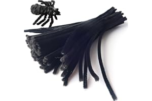 Lumintutu 100 Pieces 7mm x 12 Inch Pipe Cleaners, Thick Fuzzy Black Chenille Stems for Craft Supplies Kids DIY Art Decorations