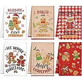 6 Pcs Christmas Gingerbread Man Decorative Kitchen Dish Towel Xmas Holly Candy Cane Bath Towel Tea Bar Hand Drying Bakery Cloth Farmhouse Winter Holiday Hot Cocoa Cookie Decor, 18 x 28 Inches