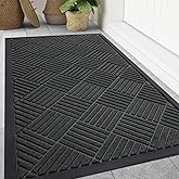 Smiry Front Door Mat Outside Entrance, Heavy Duty Outdoor Indoor Natural Rubber Doormat, Non Slip, Trap Dirt and Moisture, Easy Clean, Low Profile Patio Porch Entryway Mat, 47x32, Black