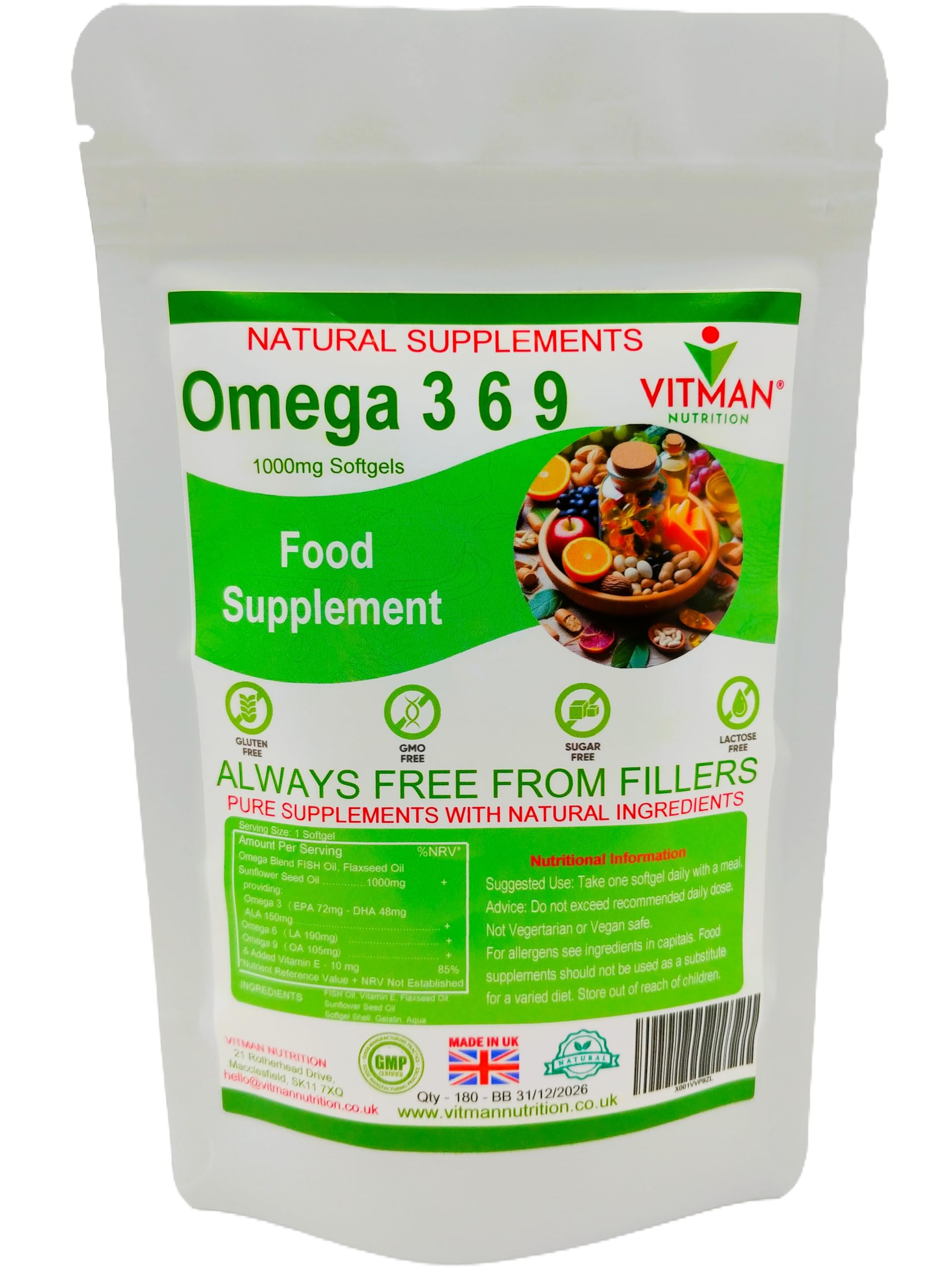 Omega 3 6 9 - High Strength - Essential Fatty Acids - Fish Oil Supplement x90 1000mg Softgels - High EPA DHA Capsules with Added Vitamin E