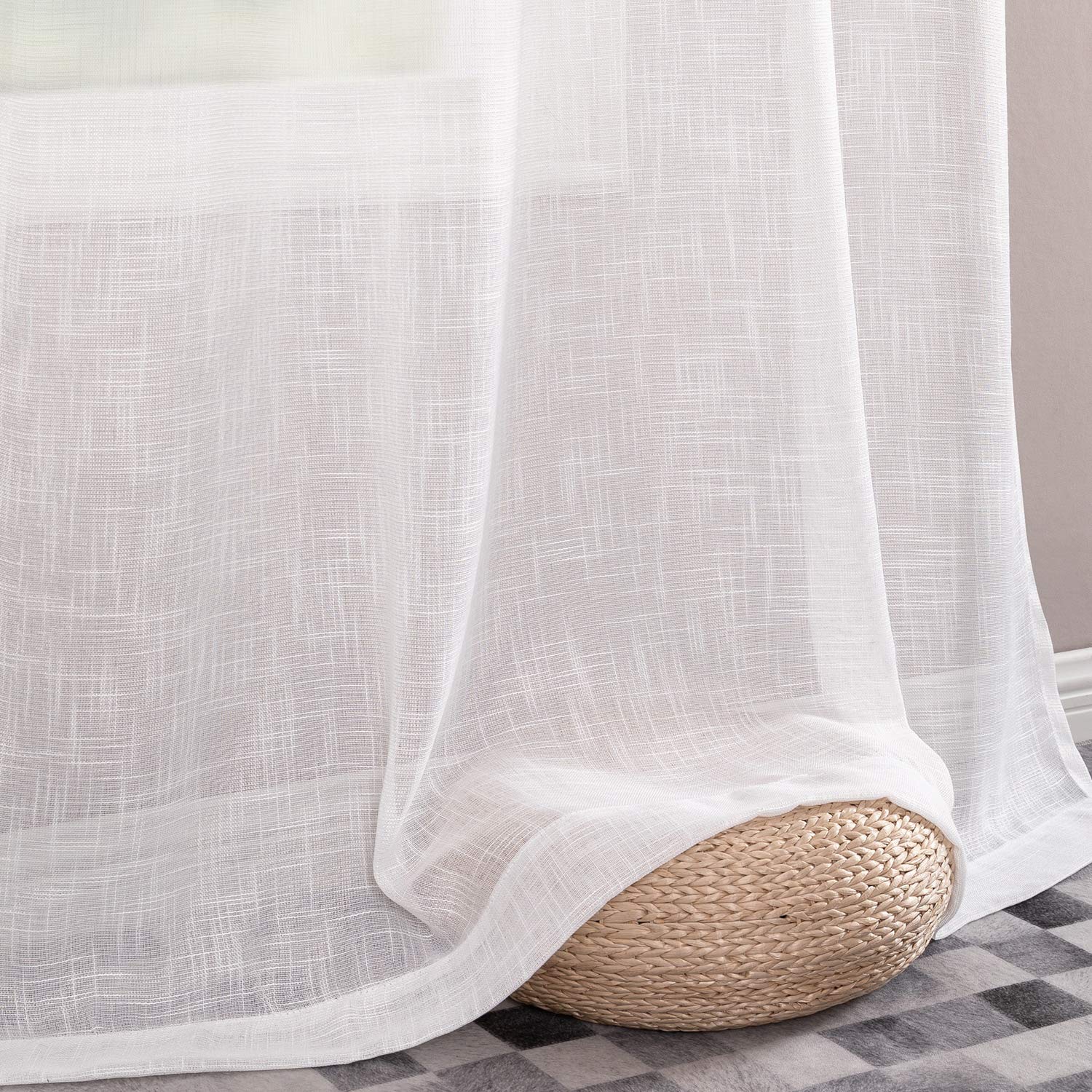 Jinchan Embroidered Rod Pocket White Window Voile Sheer Curtain Bedroom, 1 Panel