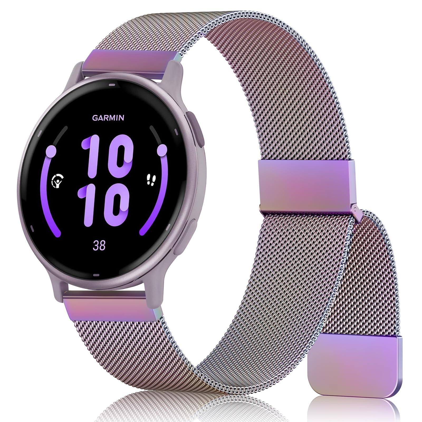 Metal Bands Compatible with Garmin Vivoactive 6 / Vivoactive 5 / Vivoactive 3 Watch Band, Garmin Venu 2 Plus / Venu Sq / Venu Watch Bands Women Men, Stainless Steel Replacement Strap for Garmin Forerunner 55 245 645 Music Smart Watch (Colorful)