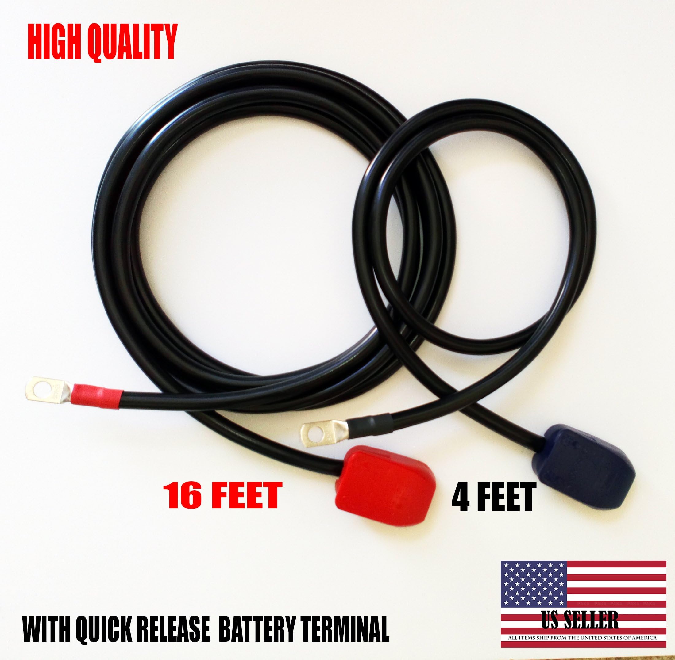 MADE IN USA Battery Relocation Kit, 2 AWG Cable, Top Post 16 FT (+) / 4 FT (-)
