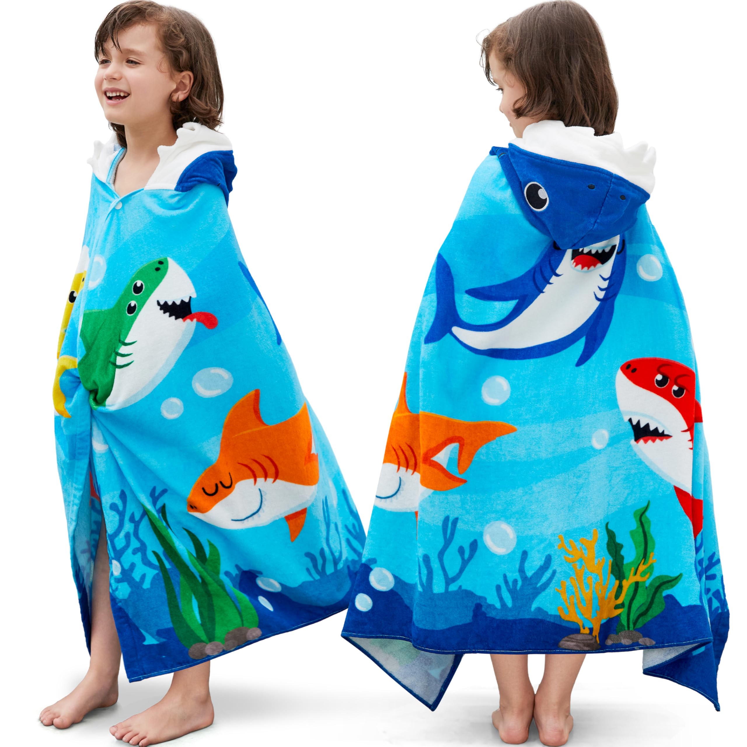 Photo 1 of Joiedomi Shark Hooded Towels for Kids Soft 100% Cotton Kids Beach Towel 30" x 50" for 3-10 Years Boy Girl Beach Hooded Poncho Absorbent Pool Toddler Swim Bath Wrap