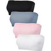 4 Pieces Women's Bandeau Bra Strapless Bralette Seamless Bandeau Non-Padded Stretch Top Bra