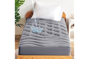 SONIVE Waterproof Mattress Pad Dorm Bedding - Soft Quilted Fitted Mattress Cover, Deep Pocket Mattress Protector up to 21 Inches, Machine Washable (Grey, Twin)