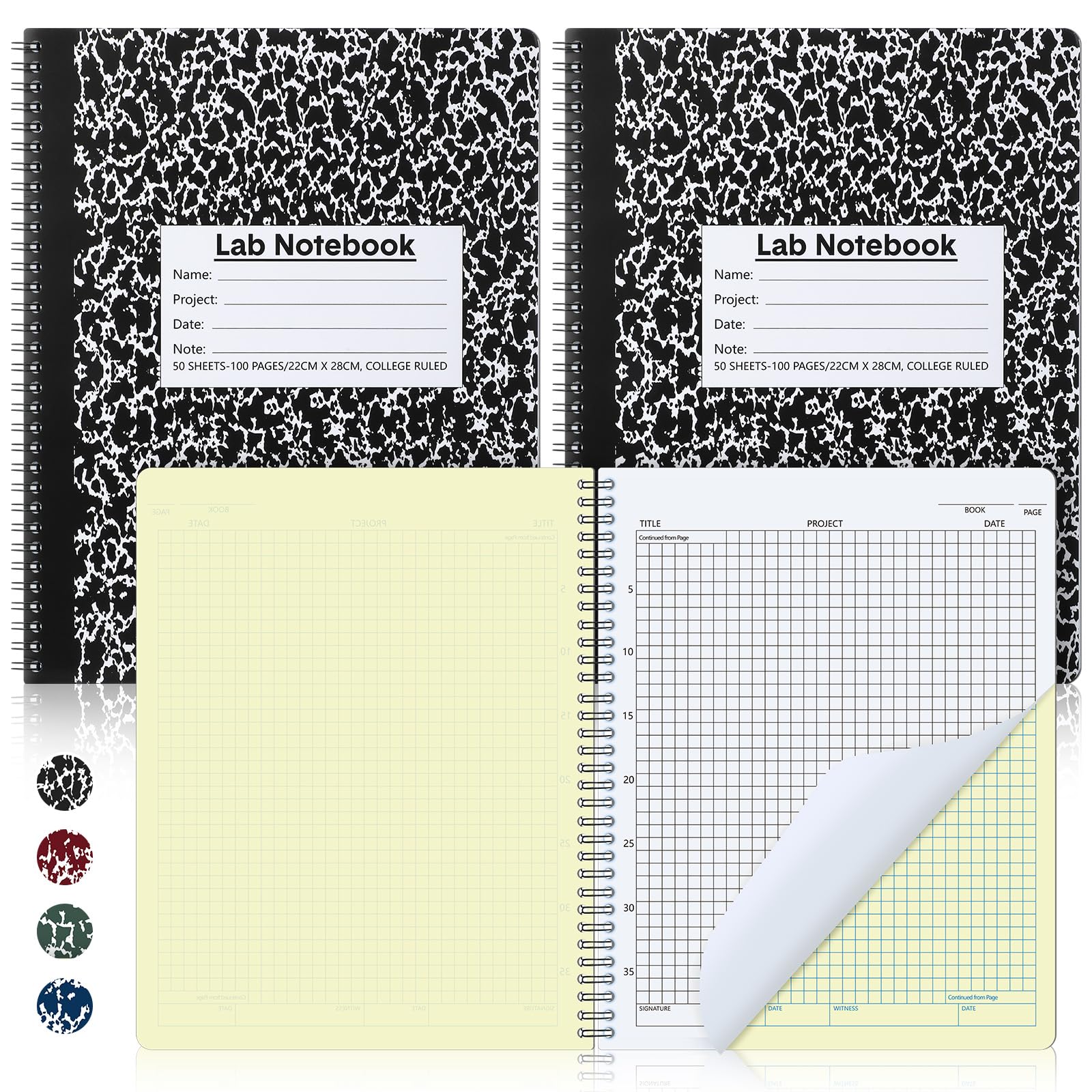 Photo 1 of Affrolling 2 Pack Carbonless Lab Notebook Carbon Copy 8.5'' X 11'' Laboratory Engineering Chemistry Computation Notebook Science Grid Contains 50 Sets of Pages 100 Pages Total Coil Binding(Black)