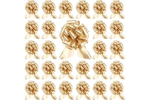 Supkiir 40 Pcs Pull Gift Bows, 5Inch Large Gift Bows Bulk for Gift Wrapping, Gold Ribbon Bow for Presents Birthday Wedding Ch