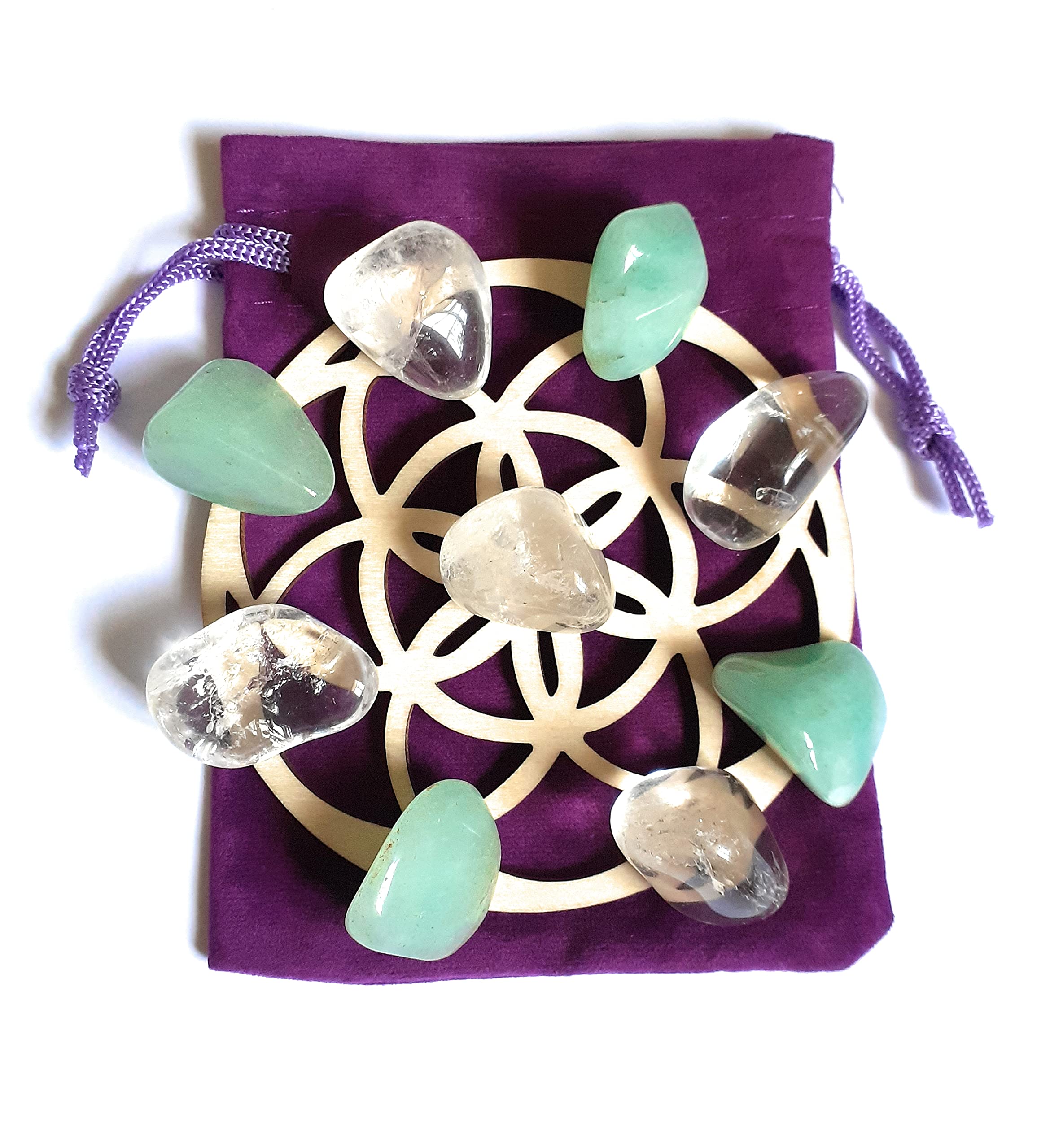 Abundance Crystal Grid Seed of Life Mini Set - Green Aventurine, Clear Quartz Crystals tumblestones Reiki Charged