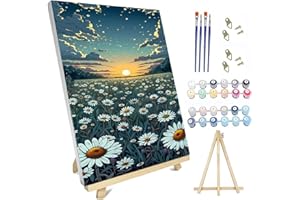 hyzsj Paint by Numbers Kit for Adults with Frame,Chrysanthemum Paint by Numbers for Adults, Sunset Paint by Number with Easel, DIY Paint by Number Kits for Home Wall Decor （11.8x15.7inch）