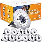 Biling Solar Outdoor Lights 12 Pack, Bright 12 LEDs Solar Ground Lights Waterproof, Flat Landscape Lighting Solar Powered for Yard Walkway Pathway Garden Driveway (White)