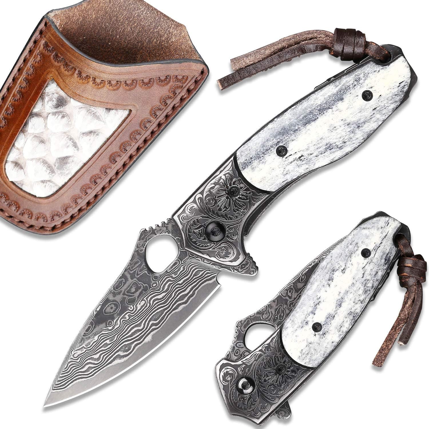 Amazon.com : NEWOOTZ Japanese Handmade Damascus Steel Pocket Knife with