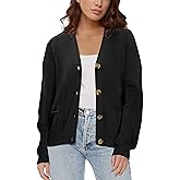 Urban CoCo Women's Lightweight Knit Open Front V-Neck Long Sleeve Button Down Casual Cardigan with Pockets