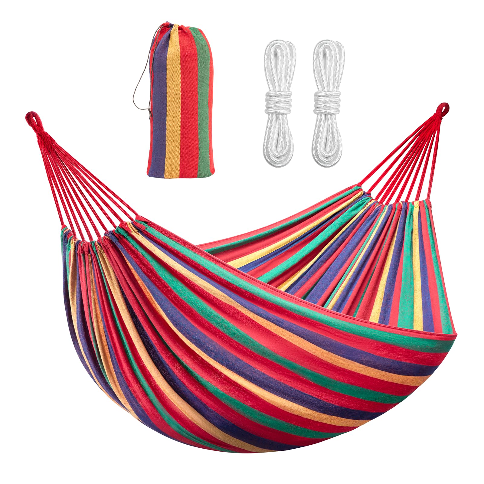 Signstek Hammock Garden Camping Swing Portable 2 Person Outdoor 190 x 150 cm Beach Travel sleeping Canvas 150kg Load Capacity (Red)