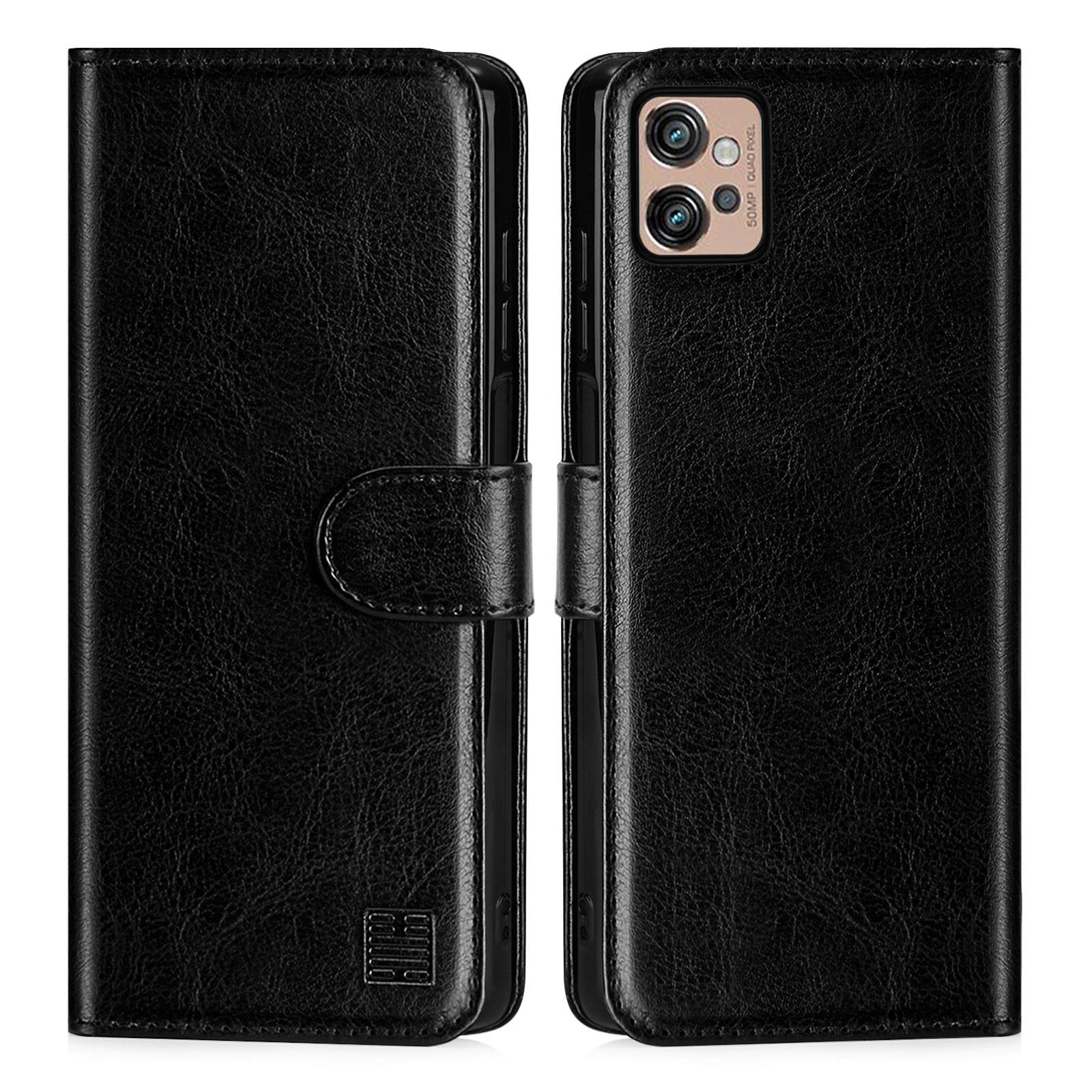 32nd Book Wallet PU Leather Flip Case Cover For Motorola Moto G32, Design With Card Slot and Magnetic Closure - Black