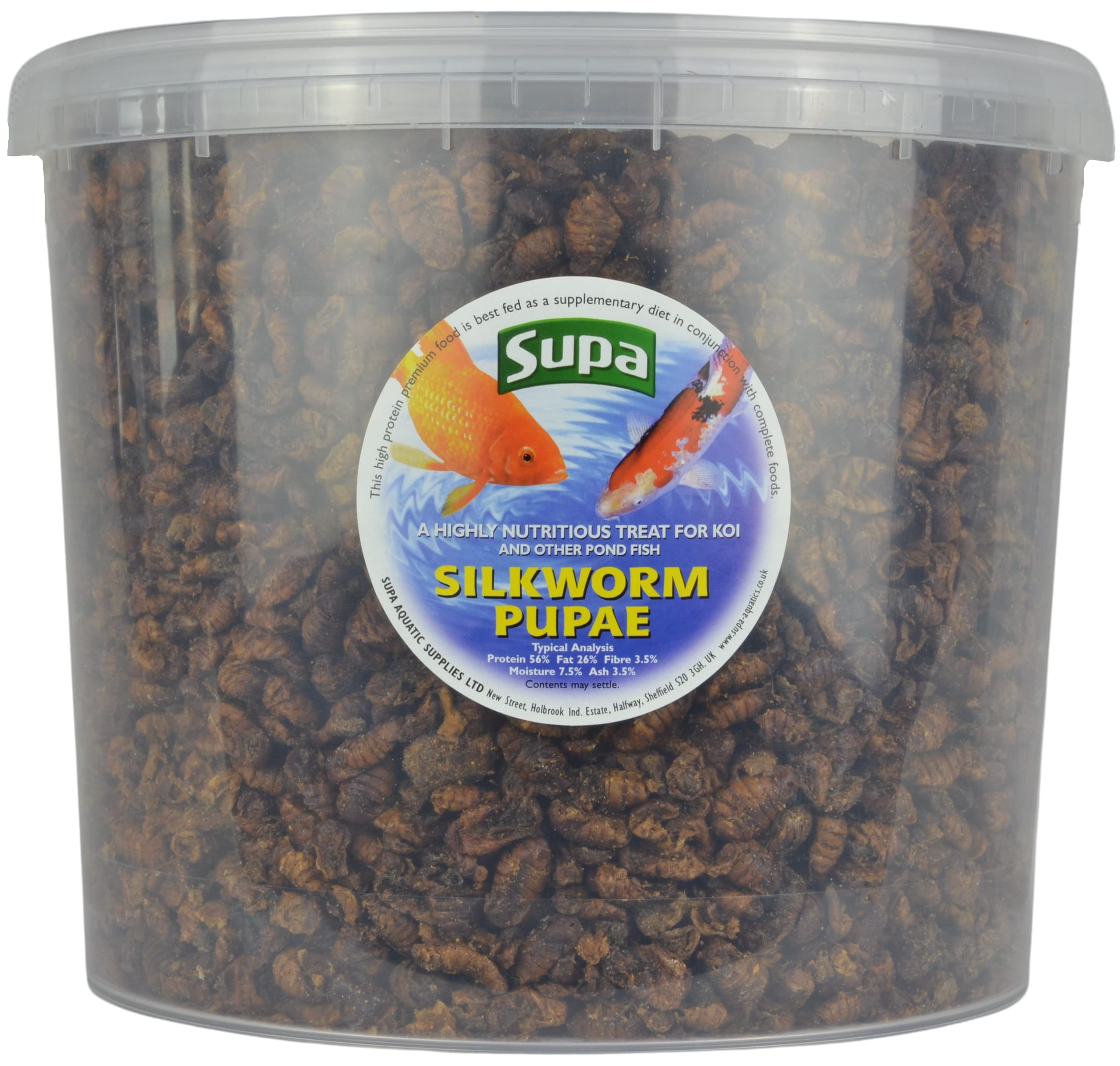 Supa Koi Silkworm Pupae, 5 Litre Bucket | A Highly Nutritious 100% Natural Protein Rich Treat Food For Koi And Other Pond Fish.