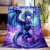 Dragon Blanket, Dragon Gifts for Kids Adults, Super Soft Funny Cool Lightning Dragons Stuff Decor Purple Throw Blanket Gifts for Boys Girls Women, Warm Cozy Fuzzy Plush Fleece Flannel Blankets 50"x40"