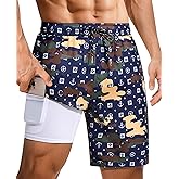 Gleeease 9inch Mens Swim Trunks: 2 in 1 with Compression Liner Stretch Quick Dry Drawstring Shark Pockets Beach Pool Vacation