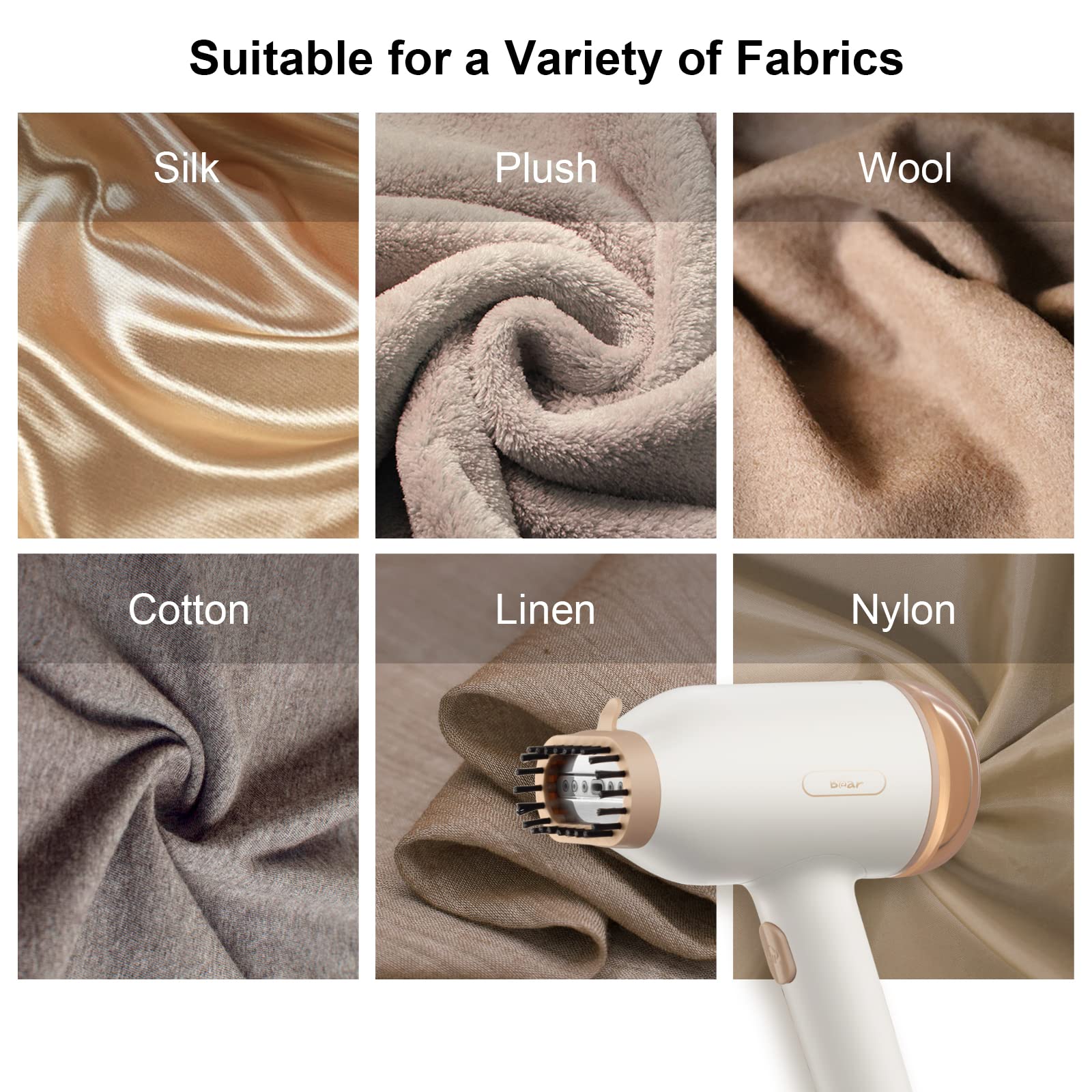 Bear Steamer for Clothes, Portable Handheld Travel Clothes Steamer, 10 Second Fast Heat-up, Auto-Off, Steam Iron Fabric Wrinkle Remover with Brush for Home and Travel